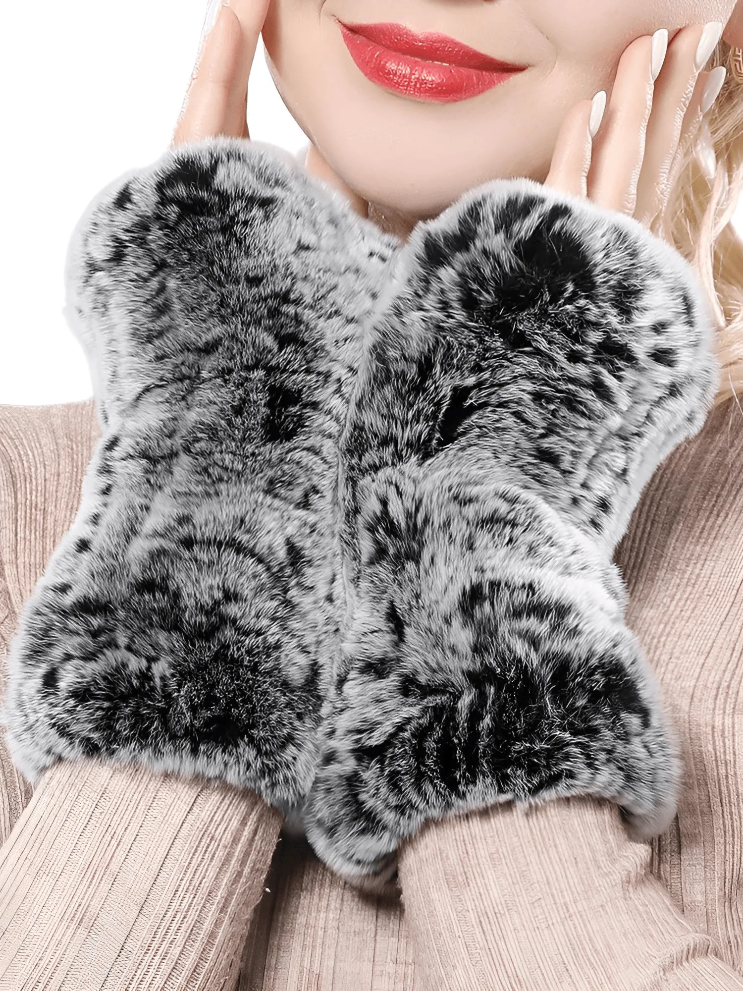 100% Real Genuine Mink Fur Fingerless Mittens For Women