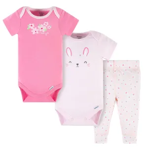 3-Piece Baby Girls Summer Blossom Short Sleeve Onesies® Bodysuits & Pants Set