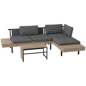 3-Piece L Shaped Garden Sofa Set with Sofa, Table, Cushions, HDPE, Garden Furniture Set for Poolside, Patio