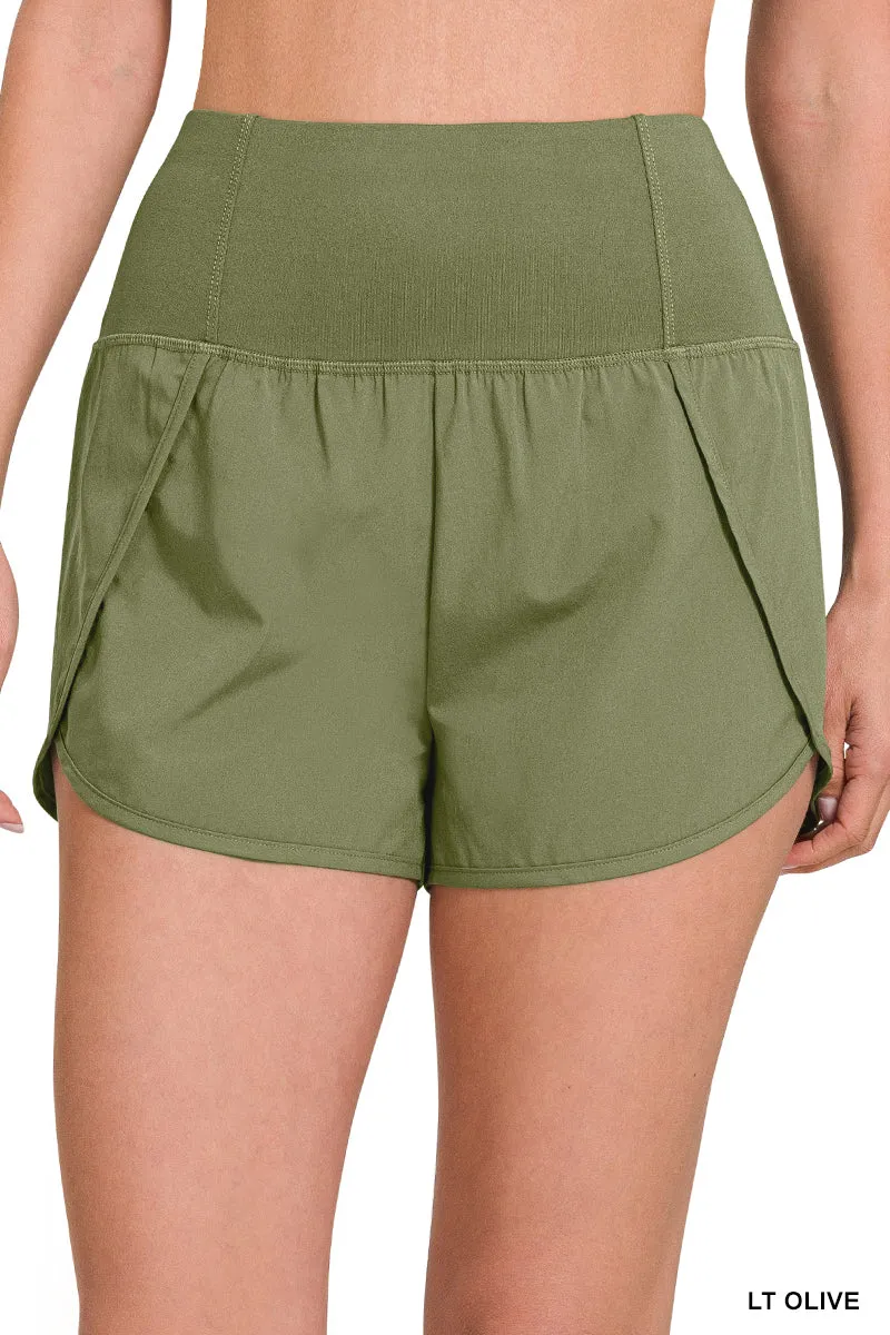 Ash Grey High Waisted Zipper Back Pocket Running Shorts