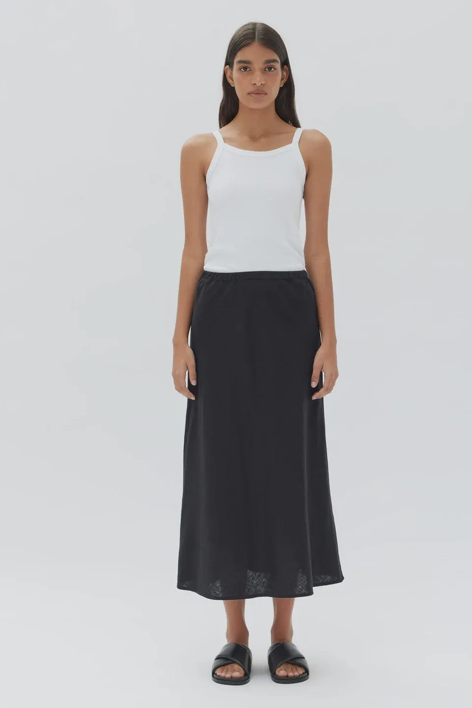 Assembly Label | Stella Linen Bias Skirt - Black