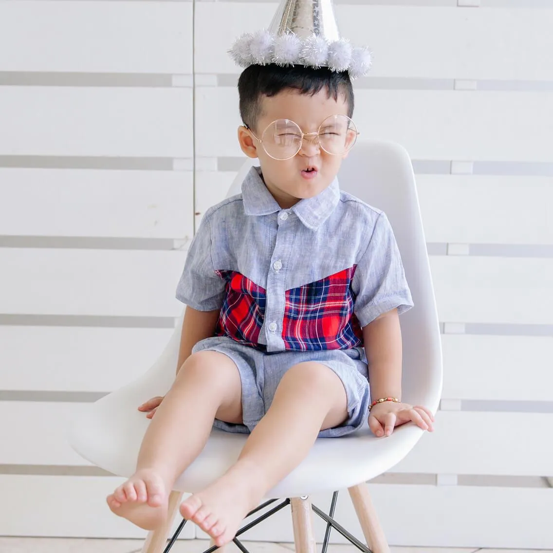 Birch Top & Shorts in Galleon White and Light Blue Pinstripes