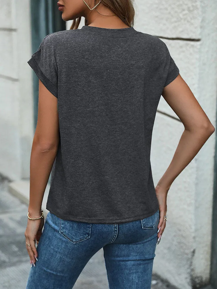 Buttoned Solid Color Basic t-shirt