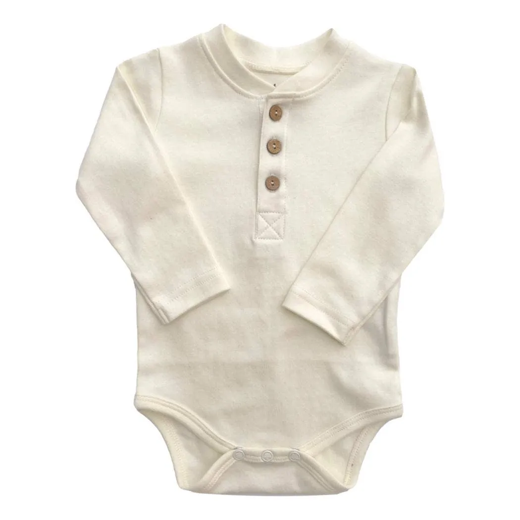 Cat & Dogma - Natural Long Sleeve Baby Onesie Henley Bodysuit