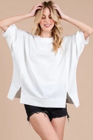 Ces Femme Side Slit Drop Shoulder Puff Sleeve Sweatshirt