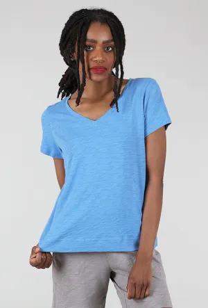 Cotton Slub V-Neck Tee, Marina Blue