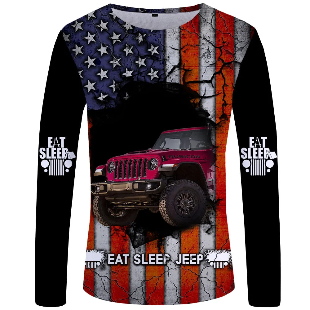 Eat Sleep Jeep Flag - USA Flag UPF 50  Long Sleeve Shirt