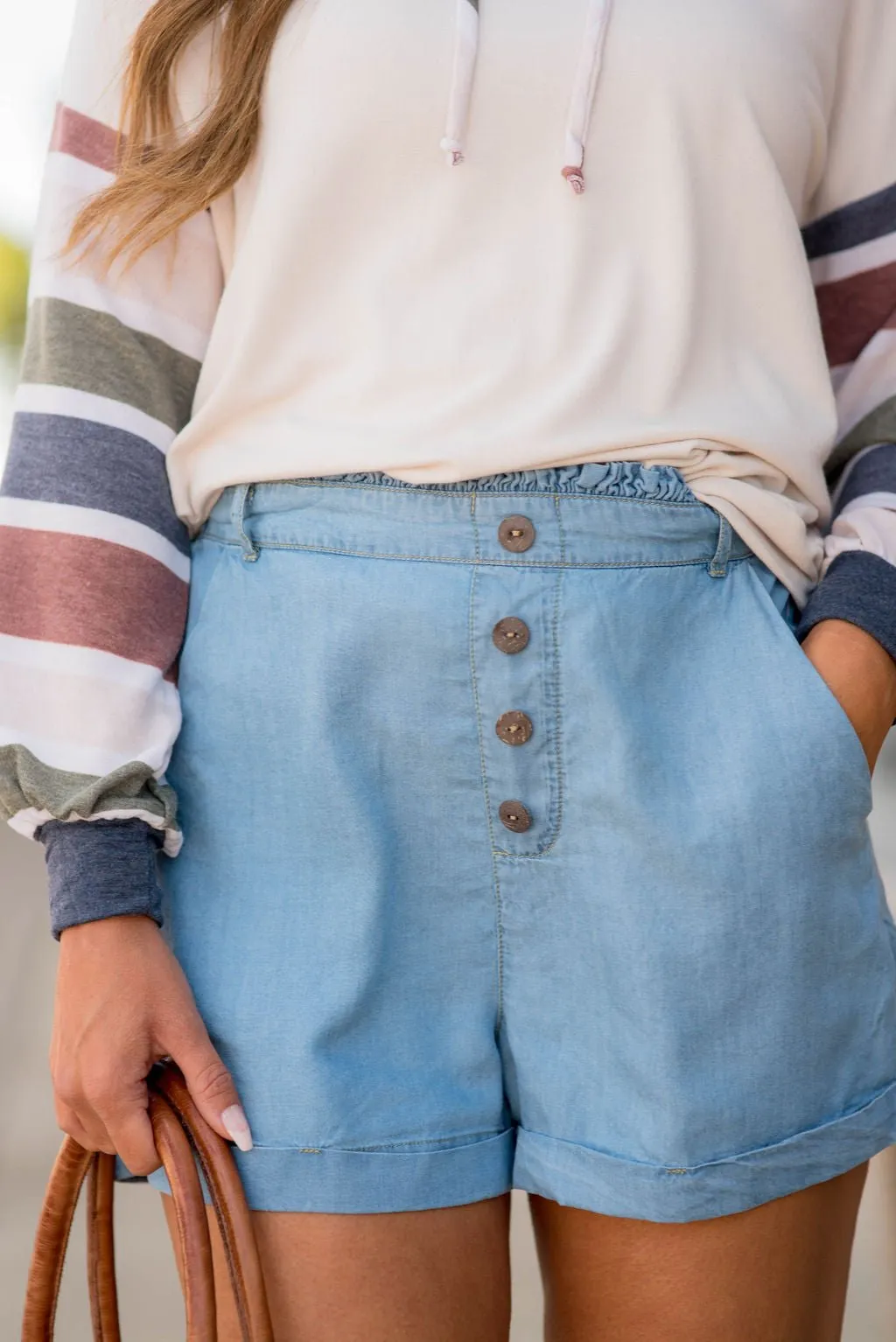 Four Button Chambray Shorts