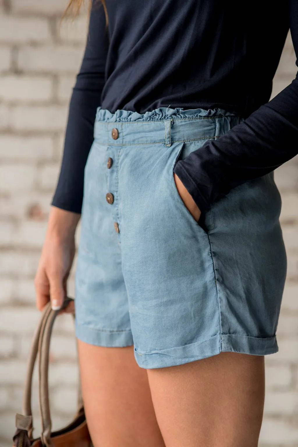 Four Button Chambray Shorts