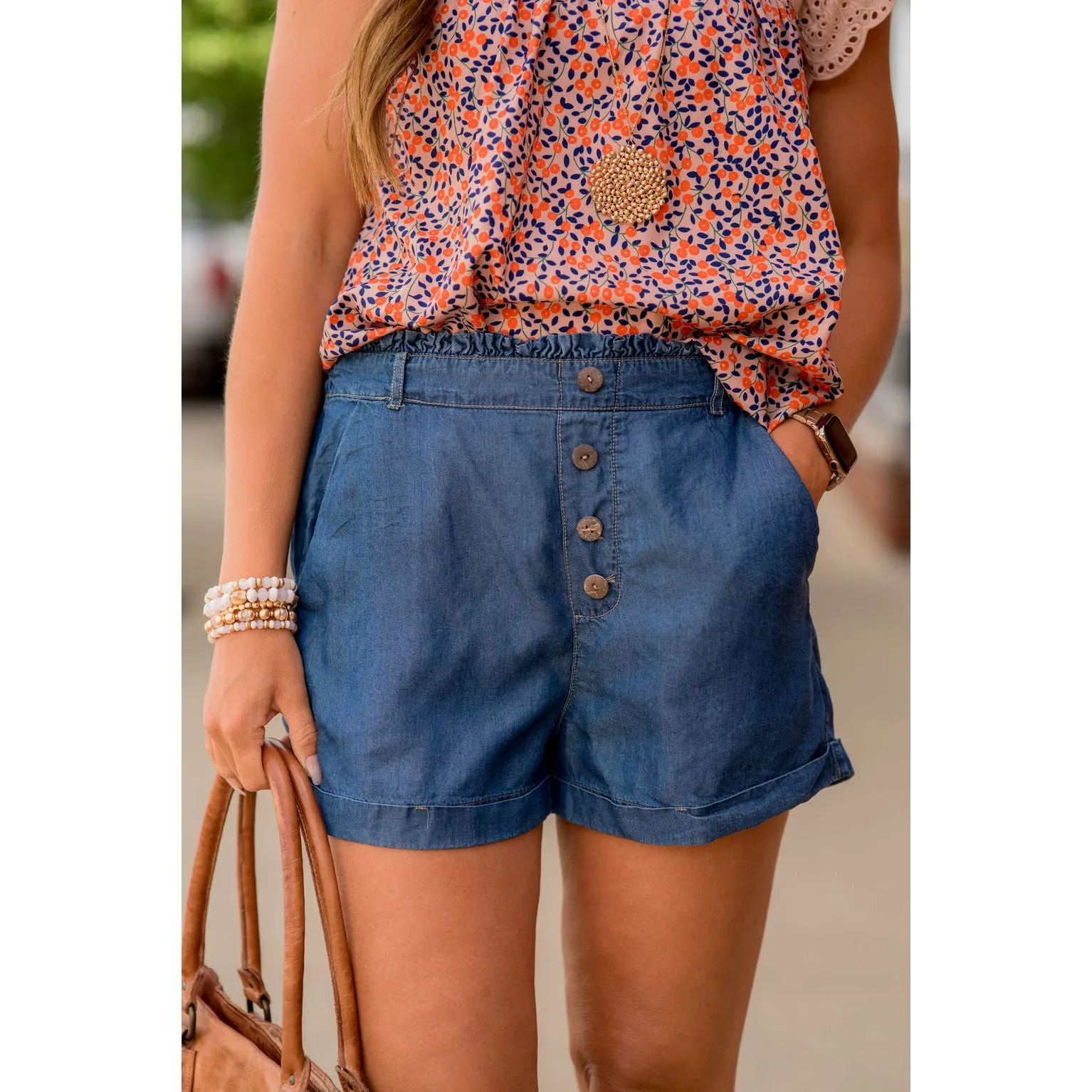 Four Button Chambray Shorts