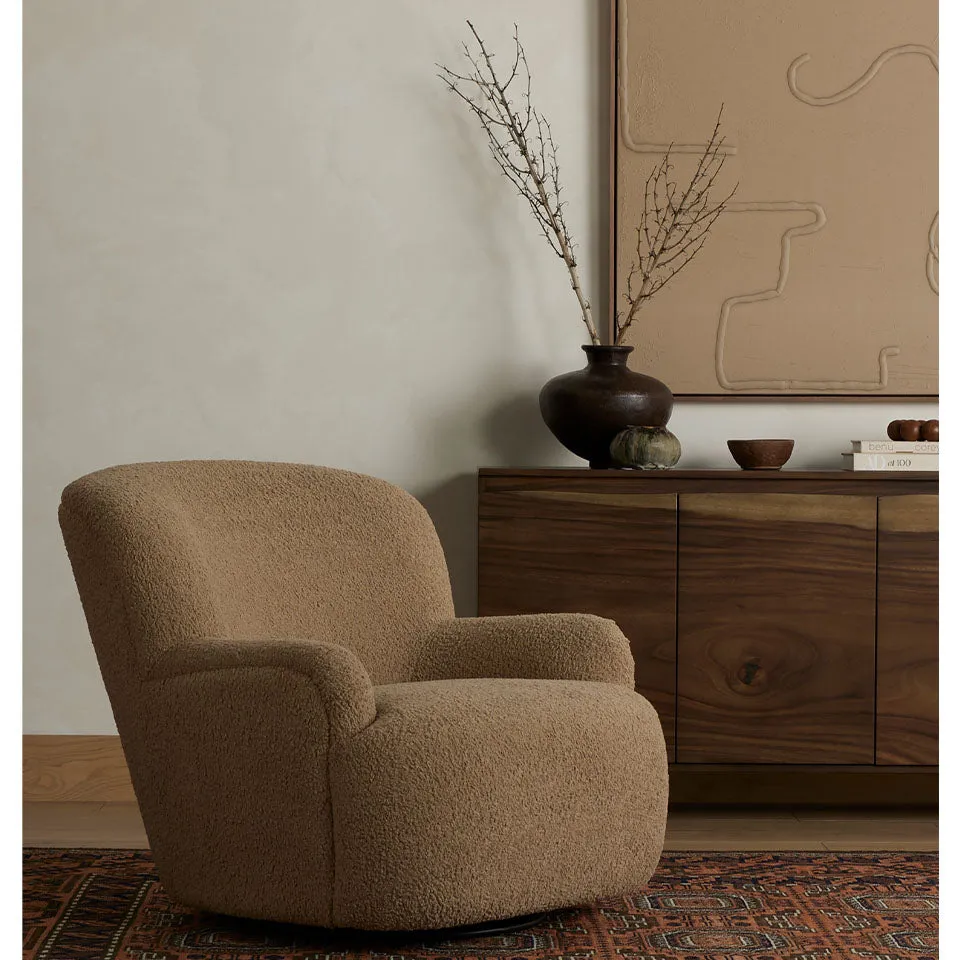 Four Hands Kadon Swivel Chair In Sheepskin Camel