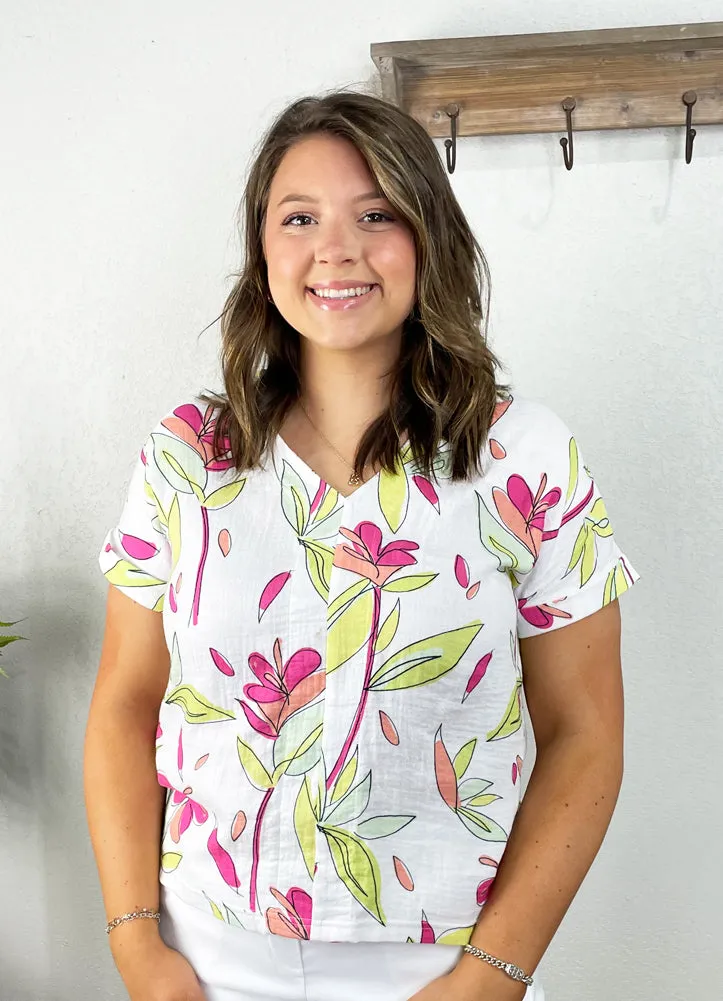 Harper Top in Fab Floral White by Michelle McDowell