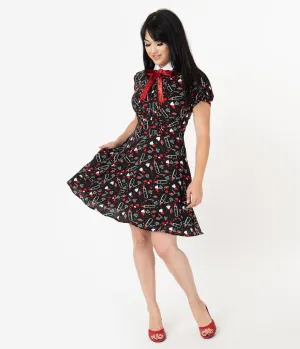 Hell Bunny Black Bisous Print Fit & Flare Dress