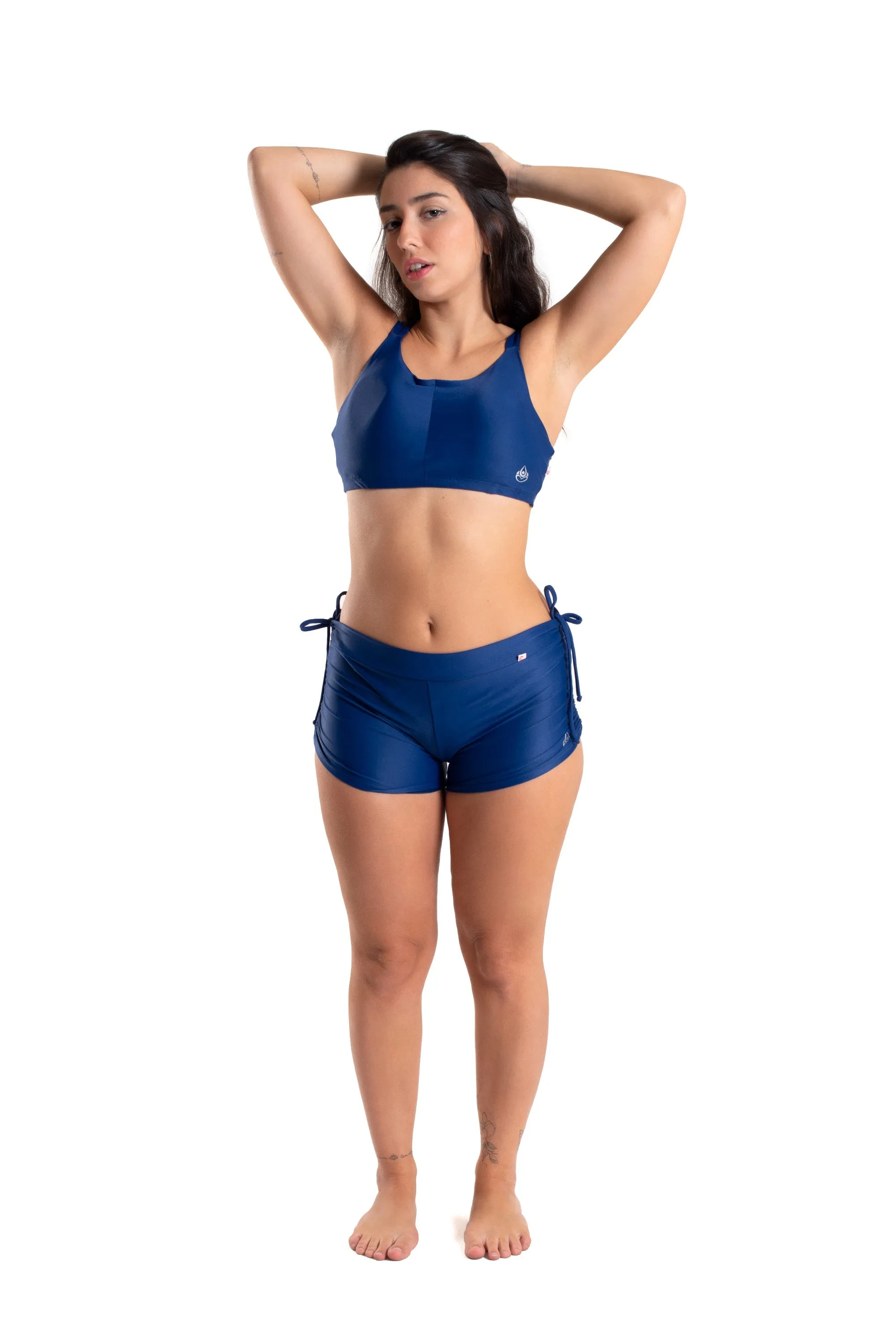 High Waist Side String Shorts, Navy Blue, Cool Form Light