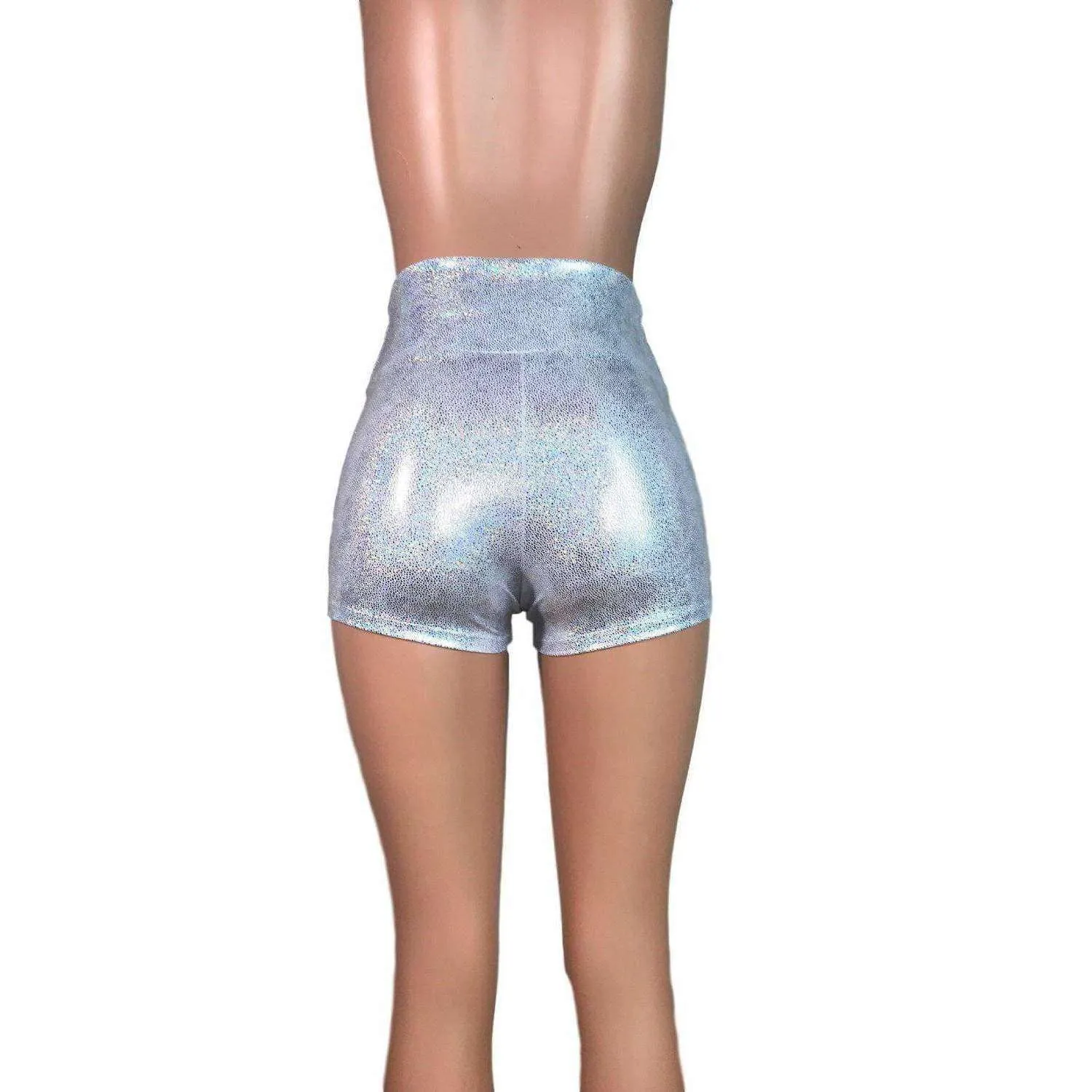 High Waisted Booty Shorts - Silver Holographic