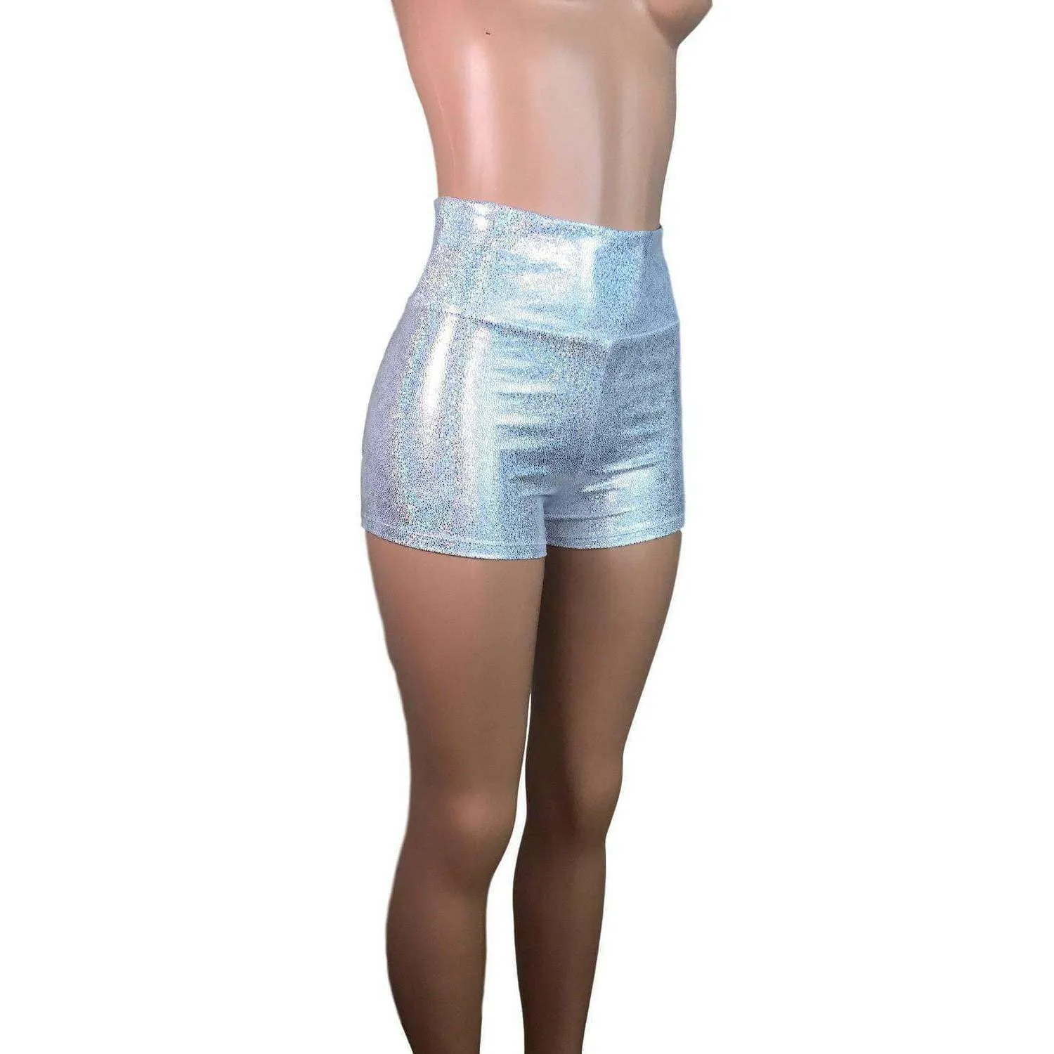 High Waisted Booty Shorts - Silver Holographic