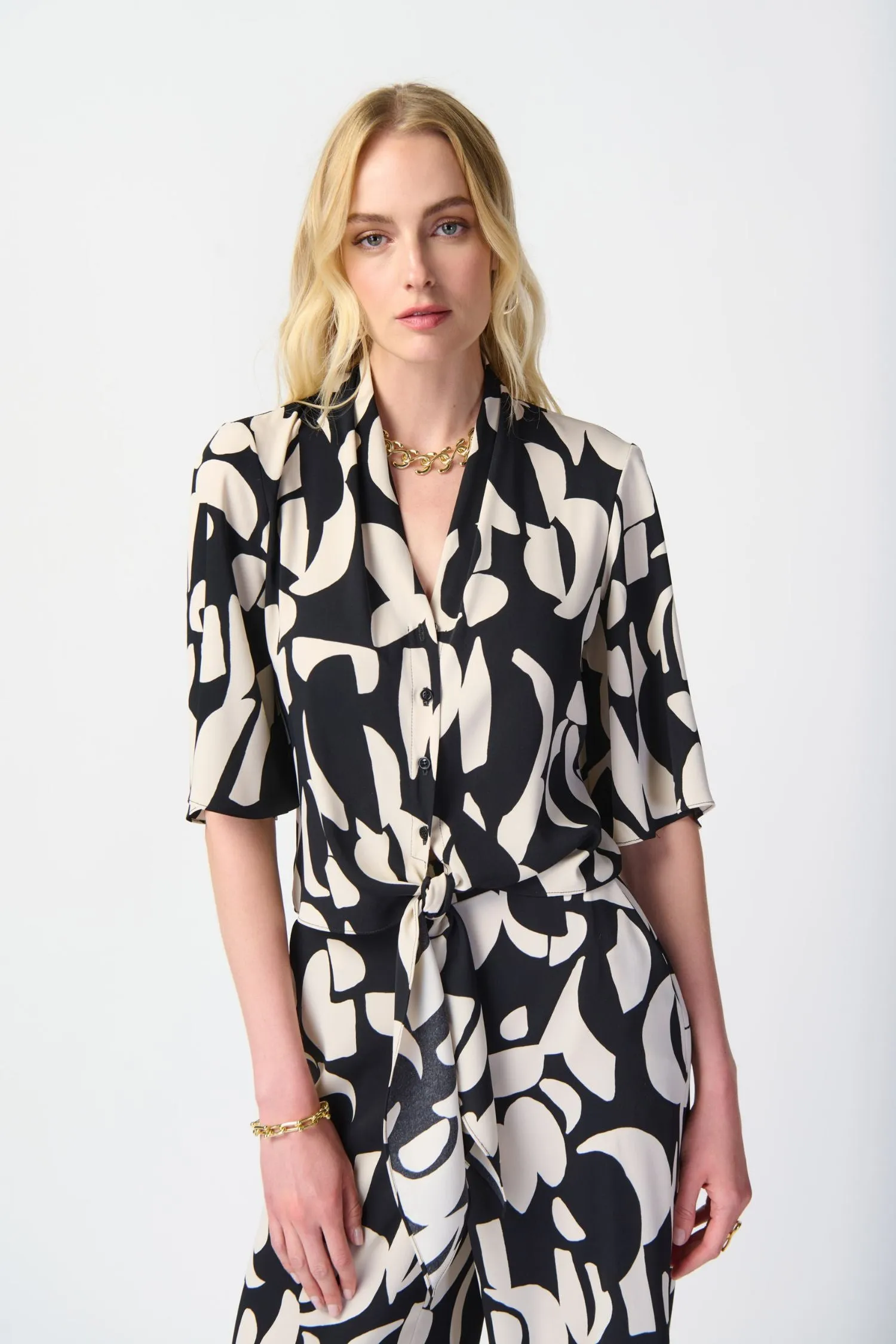 Joseph Ribkoff Abstract Print Woven Front Tie Blouse - Style 241098