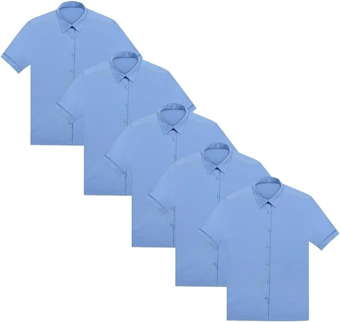 KHIM Kids Girls Full Sleeve Half Sleeve School Shirts Plain White Sky Blue Dress Shirts Pack of 5 Age 5 to 16 Years