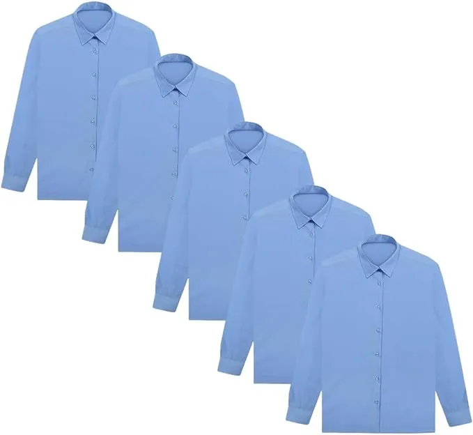 KHIM Kids Girls Full Sleeve Half Sleeve School Shirts Plain White Sky Blue Dress Shirts Pack of 5 Age 5 to 16 Years