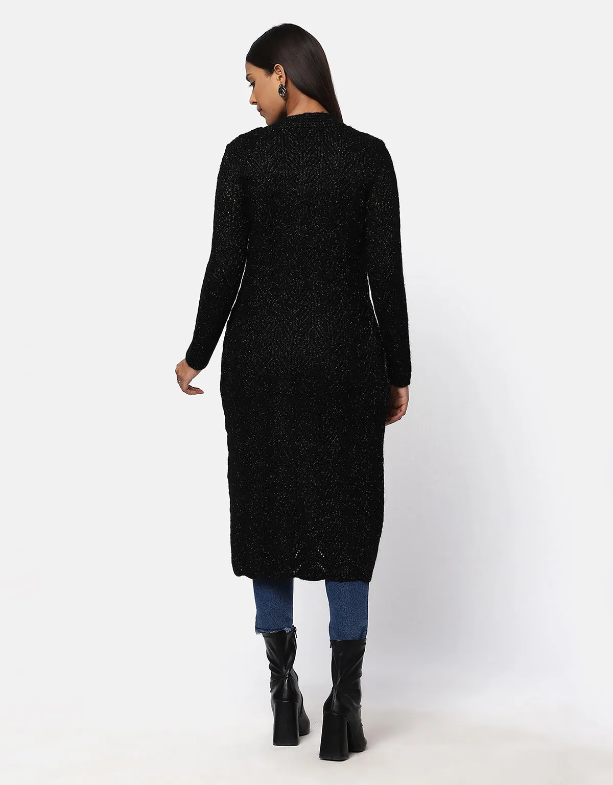 Knitted Fancy Round Neck Long Coat For Women