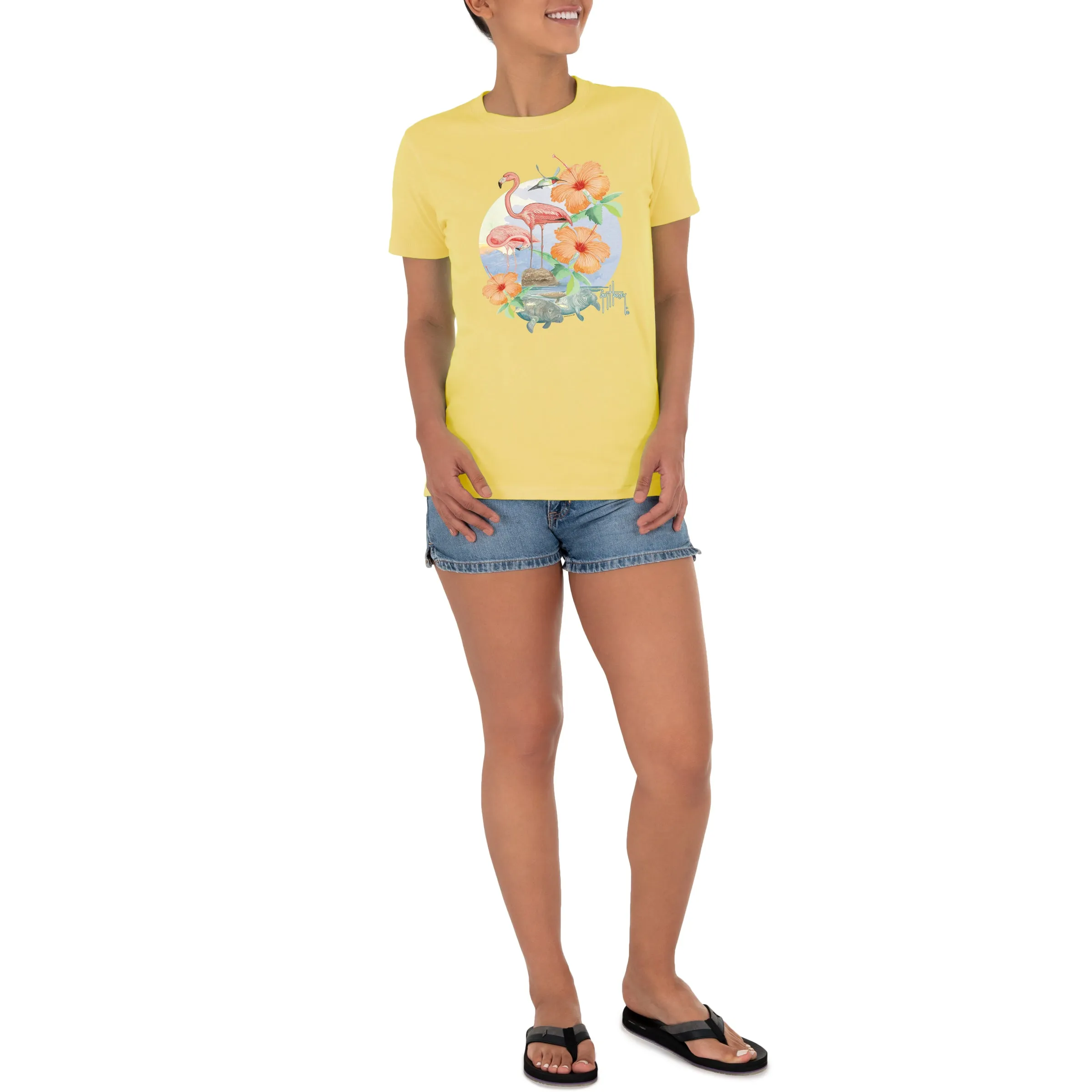 Ladies Flamingos & Friends Short Sleeve Crew Neck T-Shirt