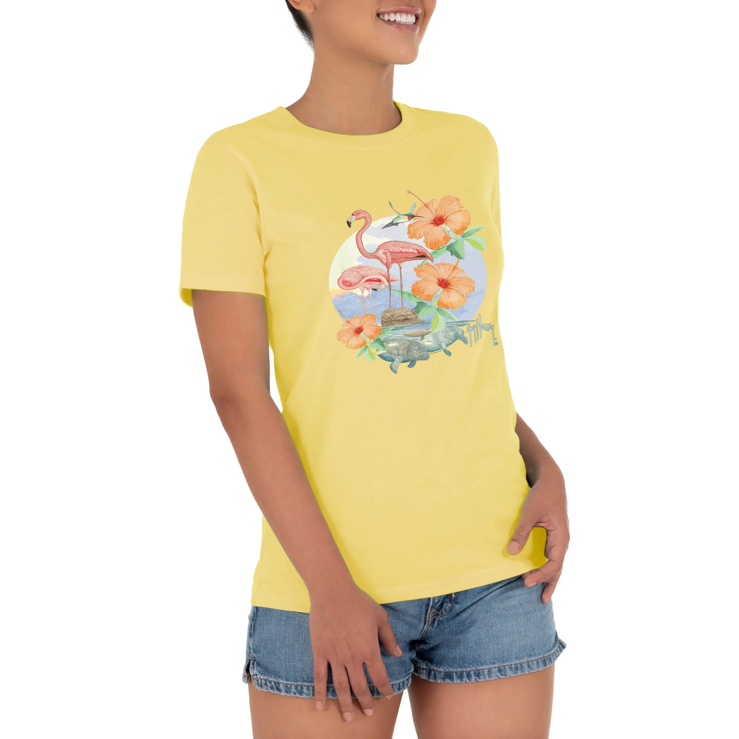 Ladies Flamingos & Friends Short Sleeve Crew Neck T-Shirt