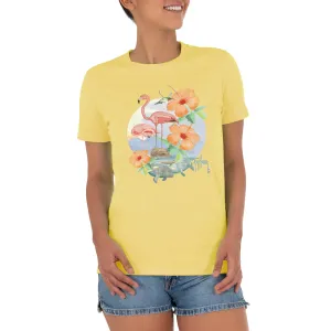 Ladies Flamingos & Friends Short Sleeve Crew Neck T-Shirt