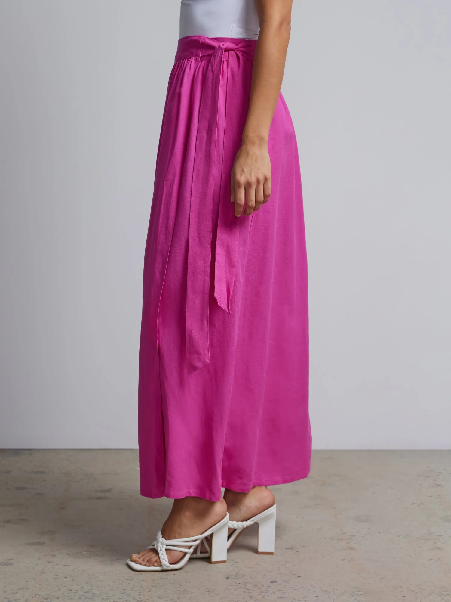 Linen-Blend Belted Wrap Maxi Skirt