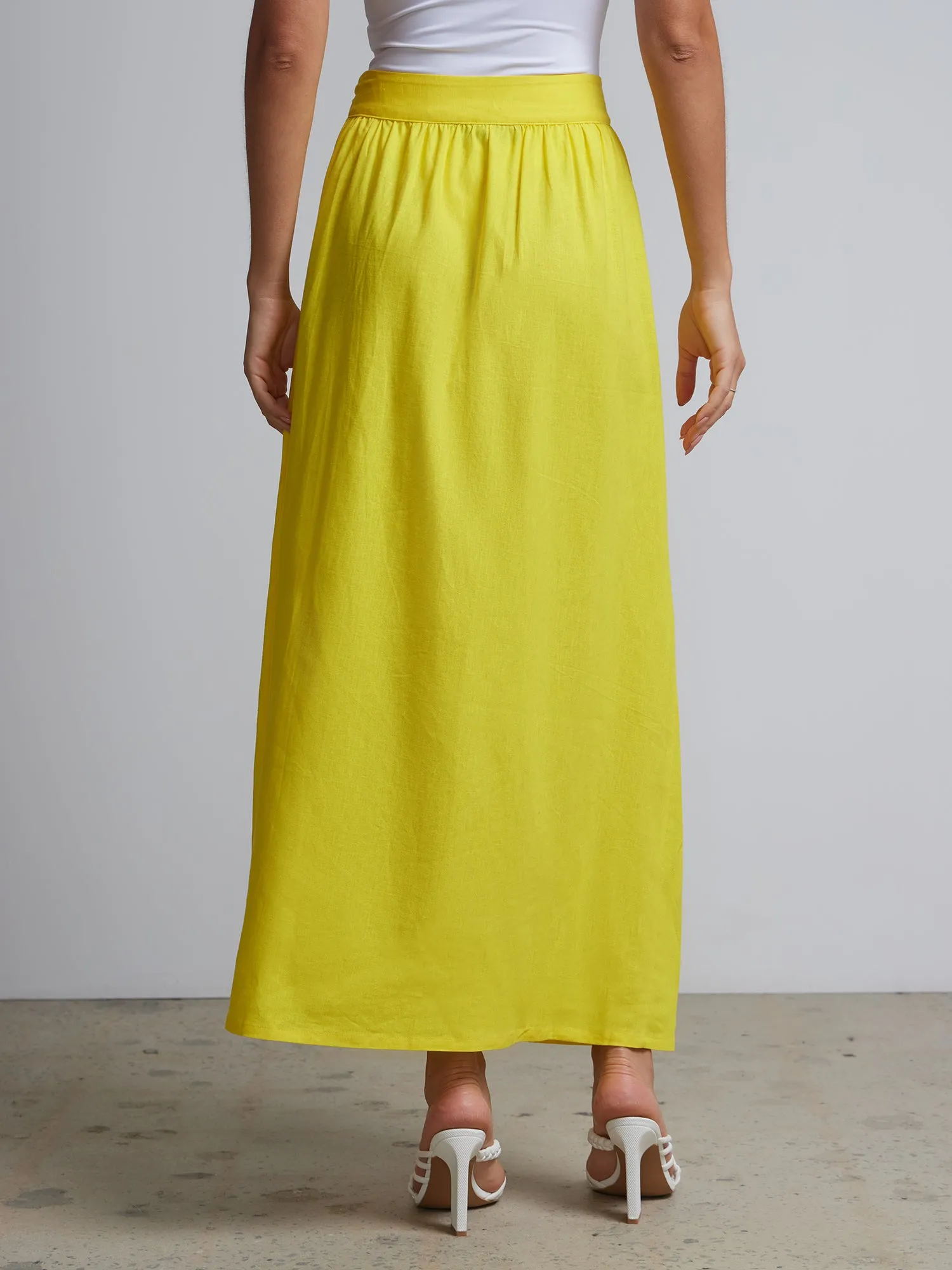 Linen-Blend Belted Wrap Maxi Skirt