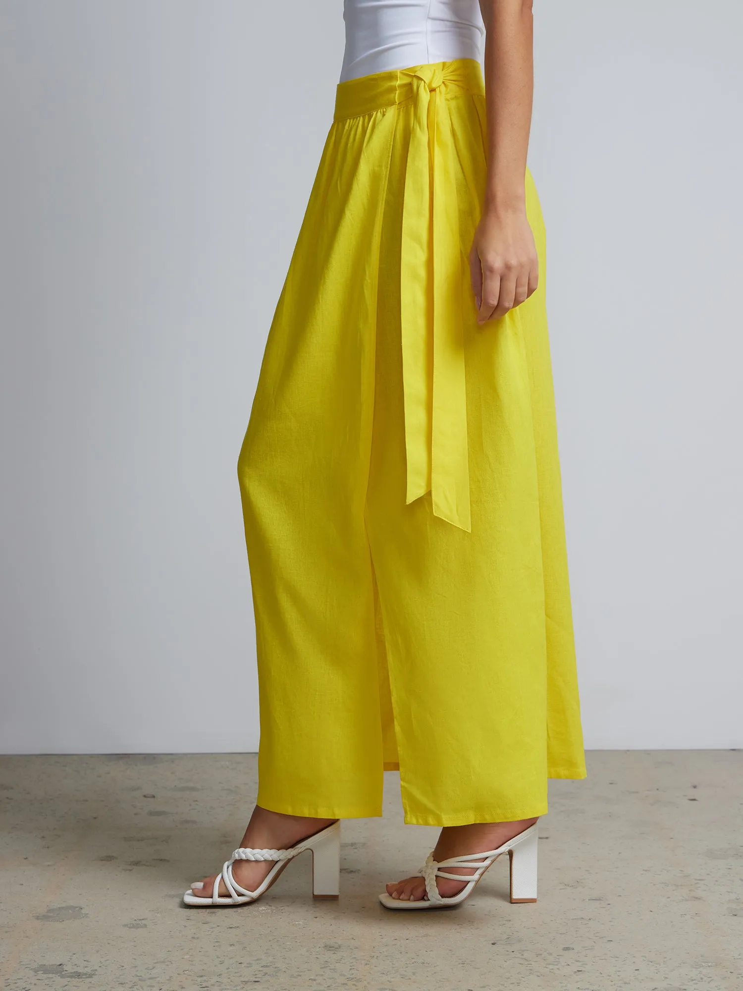 Linen-Blend Belted Wrap Maxi Skirt