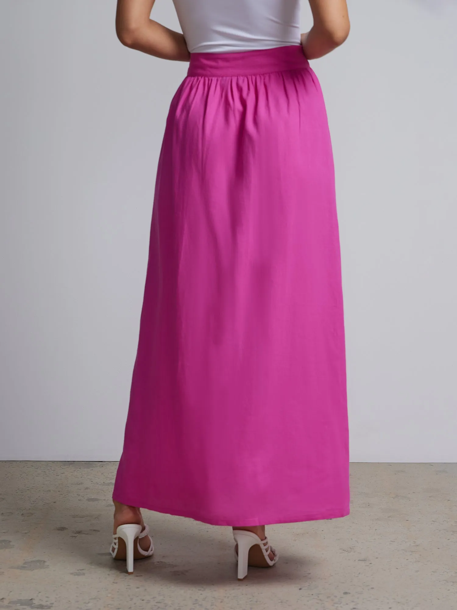 Linen-Blend Belted Wrap Maxi Skirt