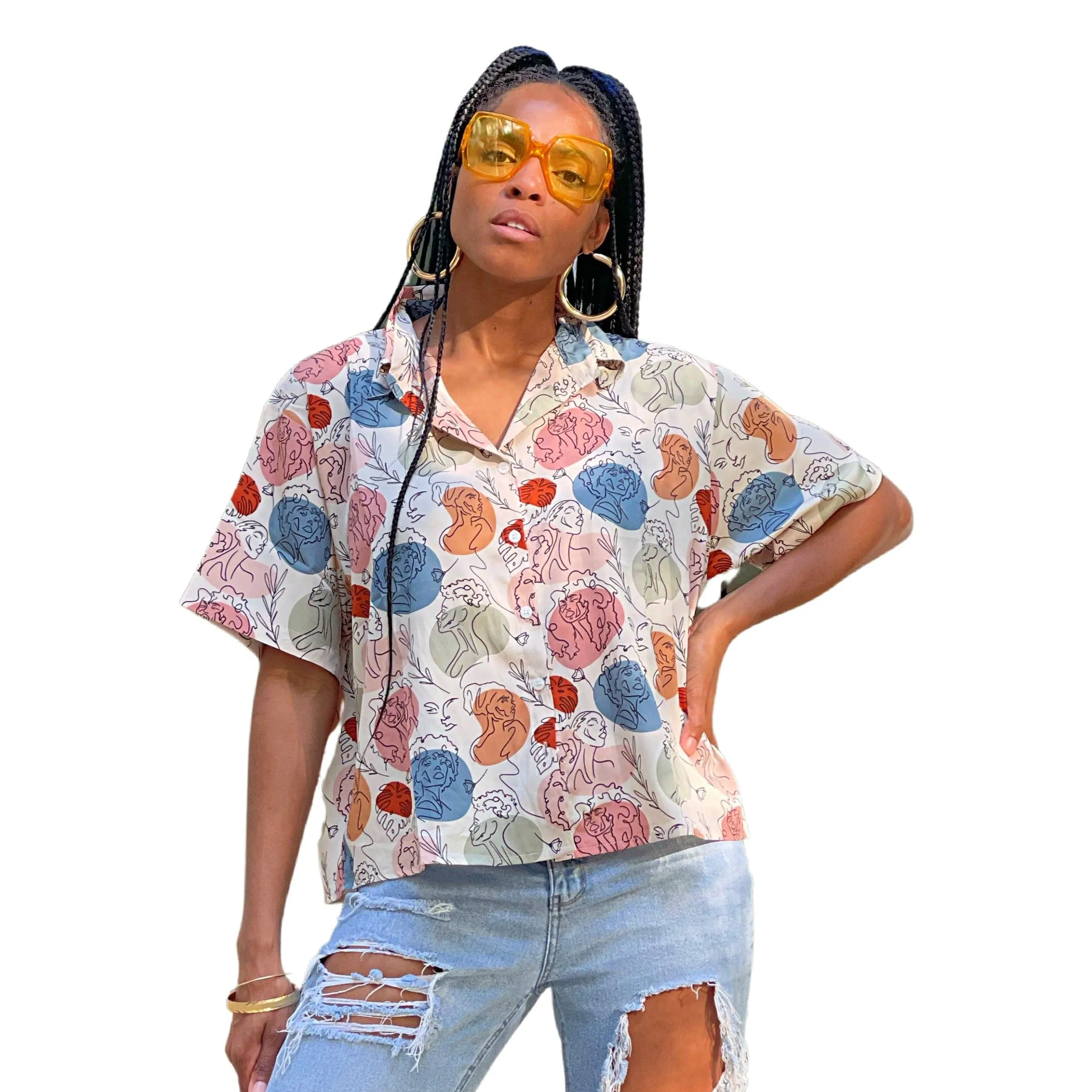 Melanin Faces Abstract All Over Print Blouse