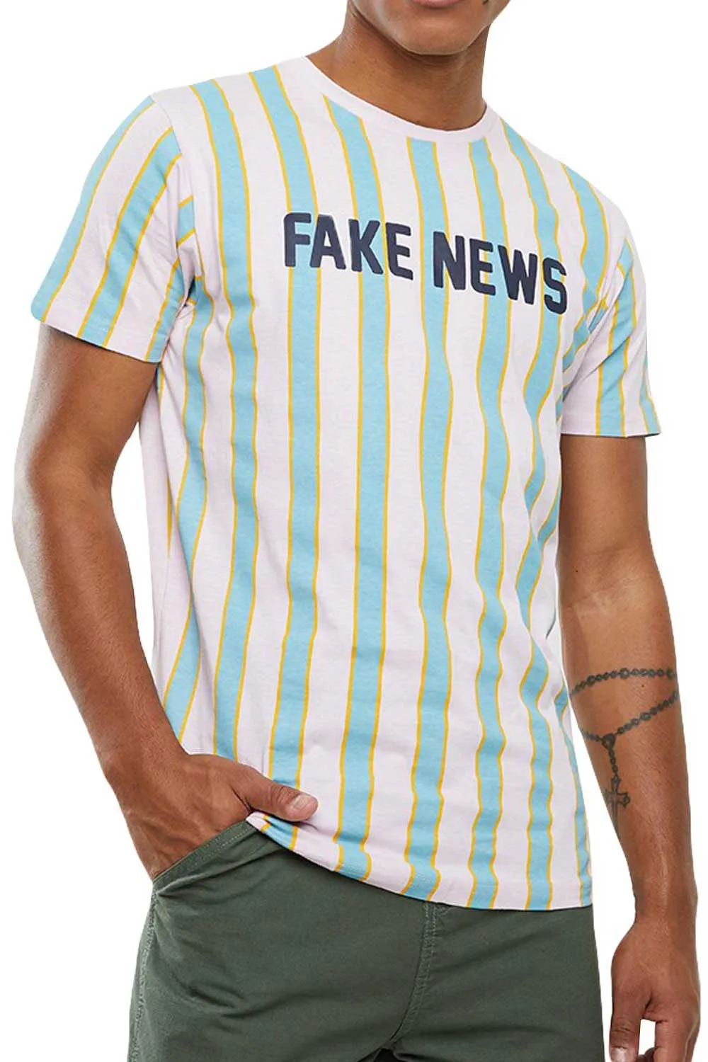 Mens Crew Neck Short Sleeve Striped T-shirt