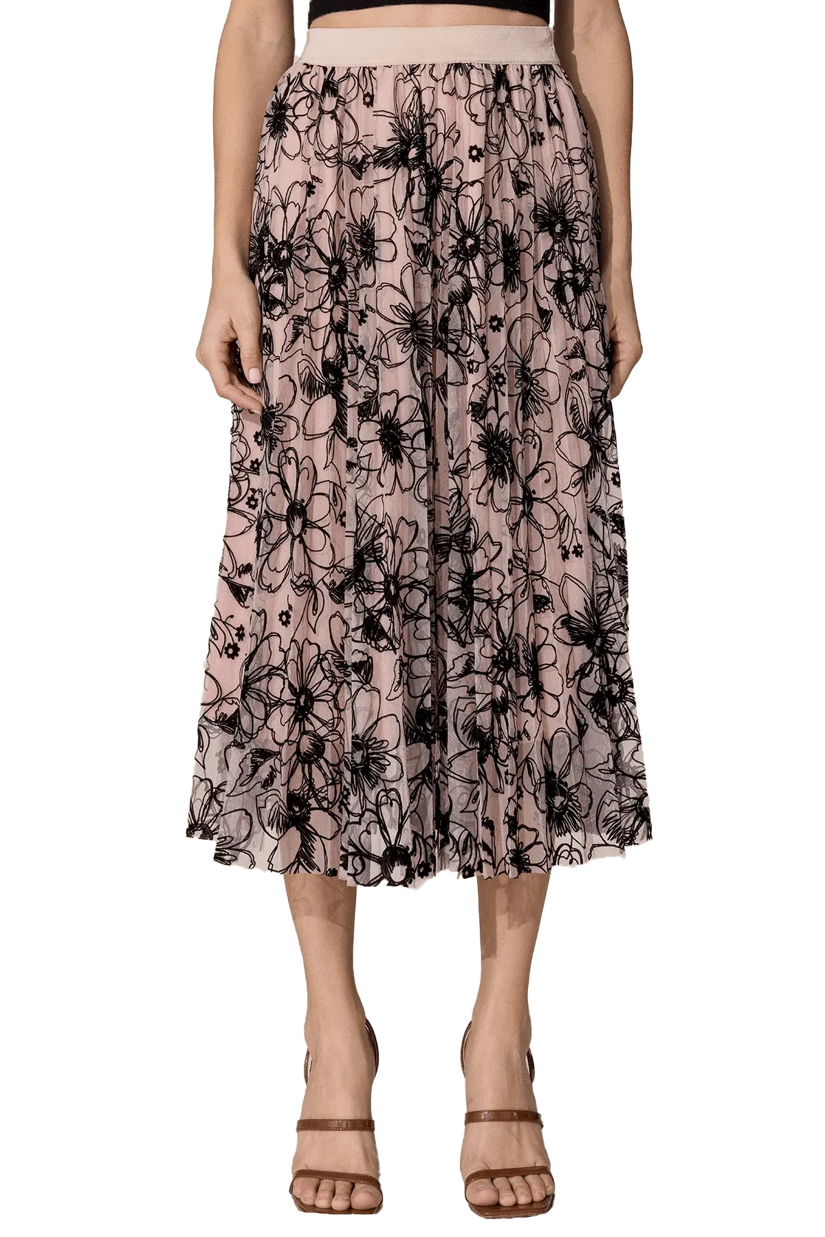 Miss Me Women's Mesh Pleated Floral Skirt