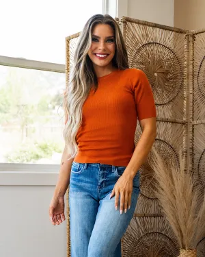 NEW! Rebecca Half Sleeve Rib Knit Top - Persimmon