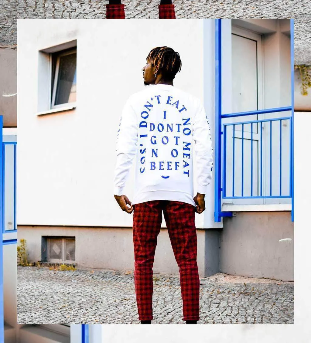 No Beef Sweater - White x Electric Blue - Unisex