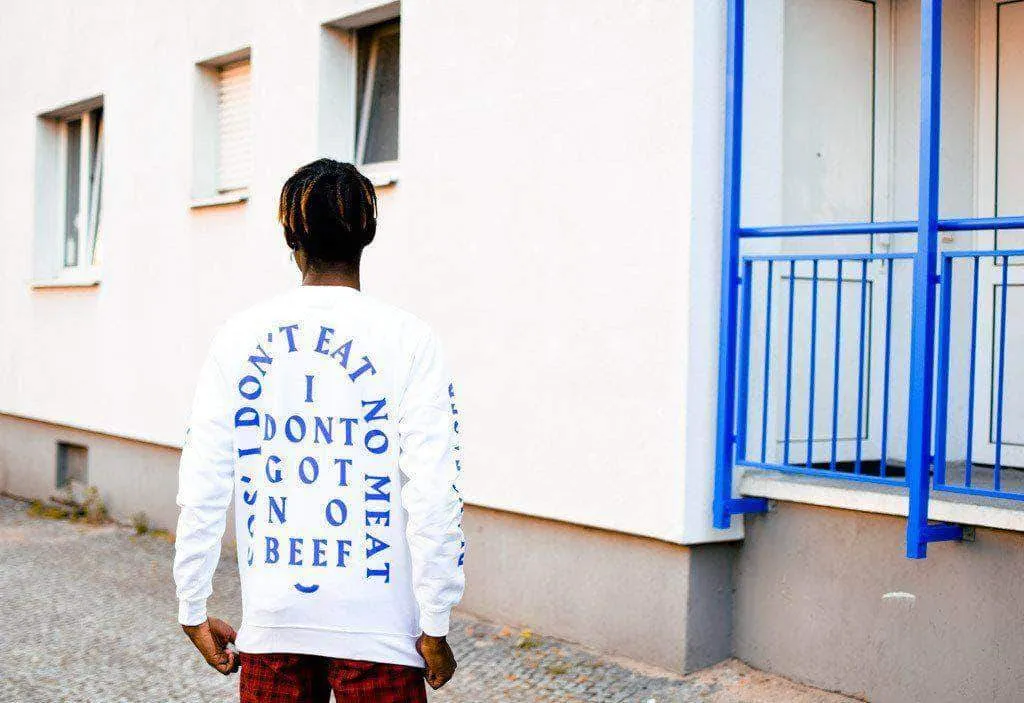 No Beef Sweater - White x Electric Blue - Unisex