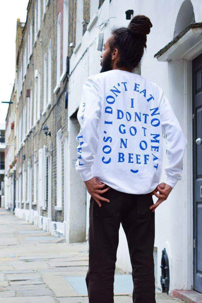 No Beef Sweater - White x Electric Blue - Unisex