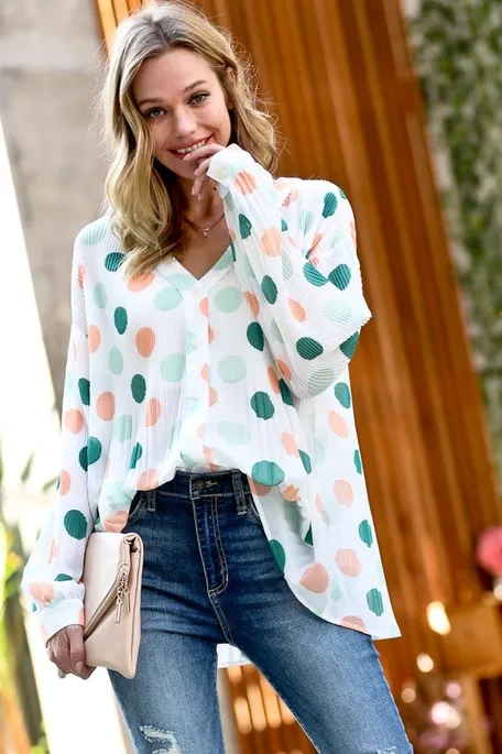 Peachy Green Polka Dot Top