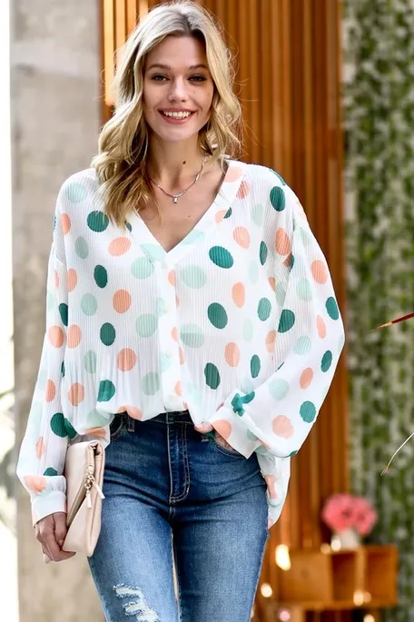 Peachy Green Polka Dot Top