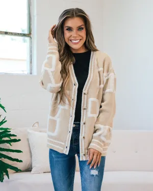 Roxie Taupe Cardigan with Raised Square Pattern