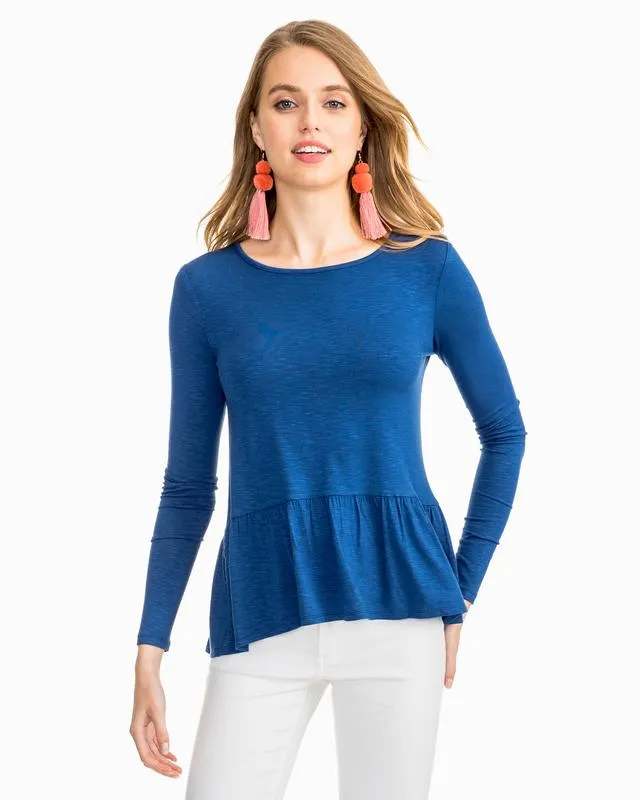 Southern Tide Peplum Knit Top Blue Night