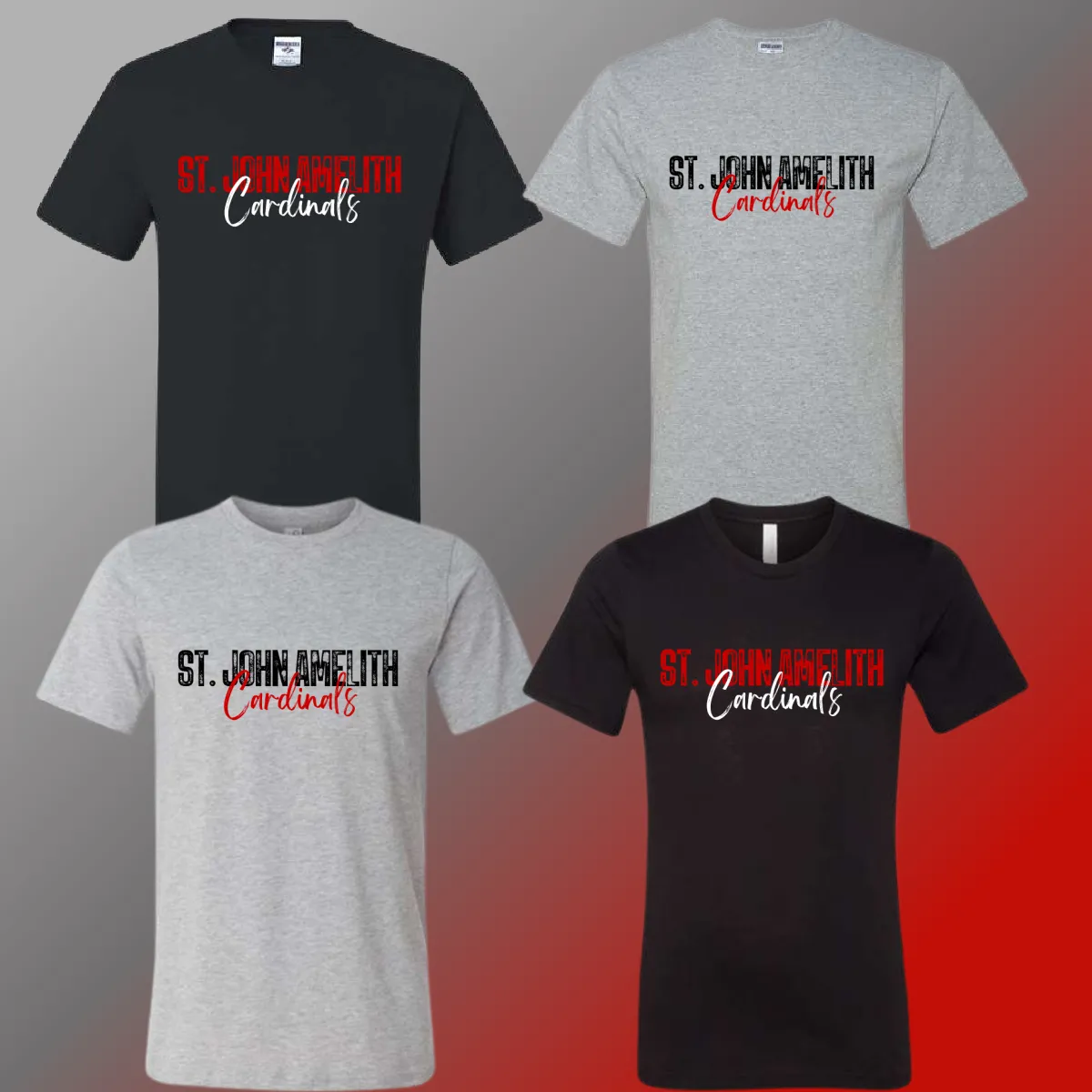 St. John Cardinals - Gray/Black Simple Stamped Tee (Short & Long Sleeve)