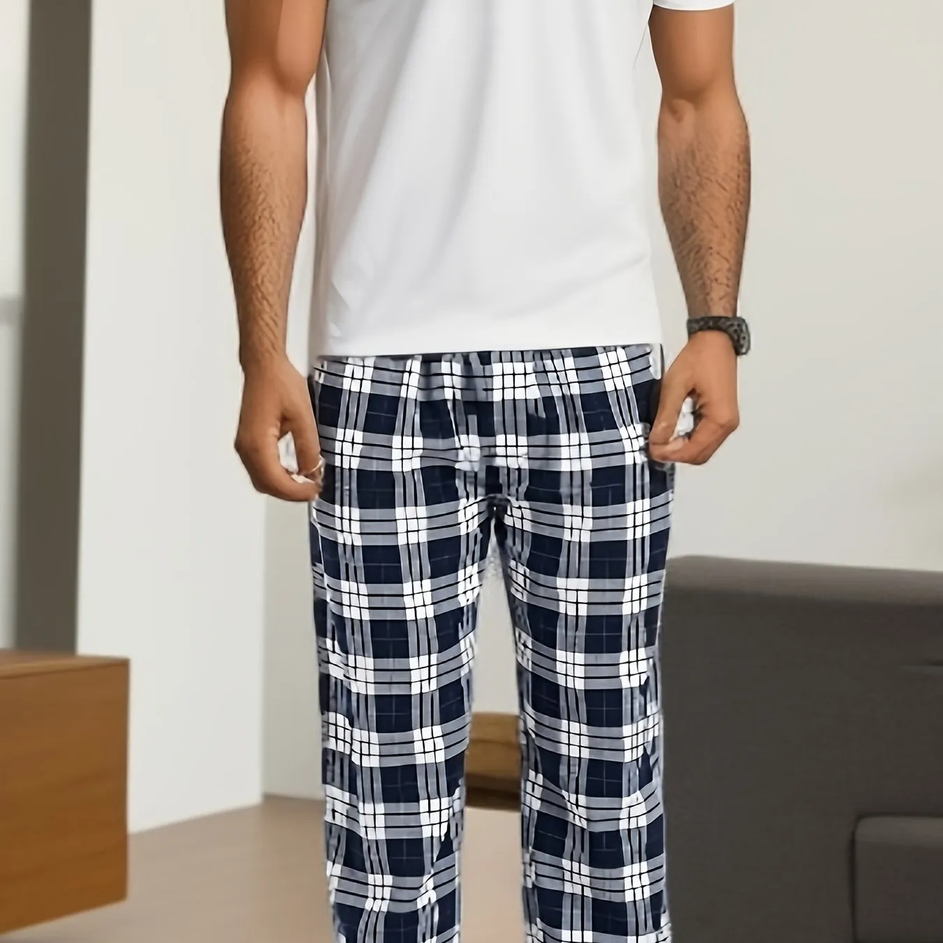 Stylish  Comfy Plaid Pants for Mens Casual Wear