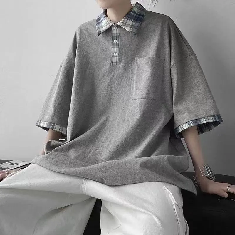 Summer new men's casual versatile Lapel collar t shirts short sleeve t-shirt fashion brand loose Japanese half sleeve tshirt