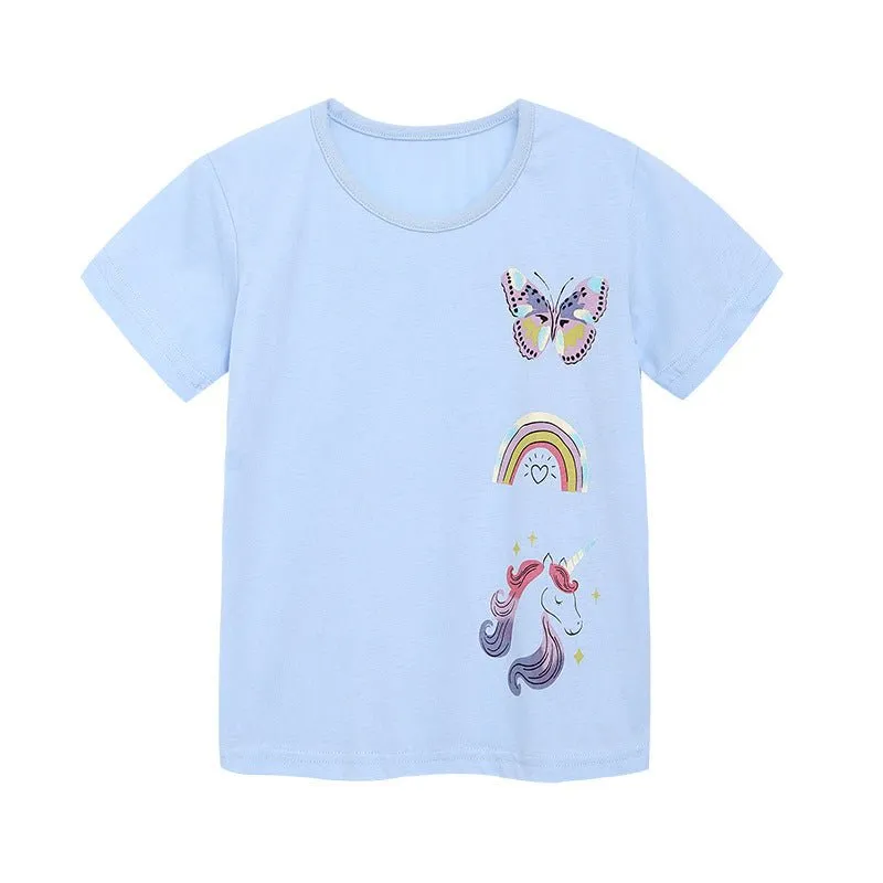 Toddler/Kid Girl's Unicorn with Rainbow Print Design T-shirt