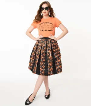 Unique Vintage Black & Orange Halloween Print Jayne Swing Skirt