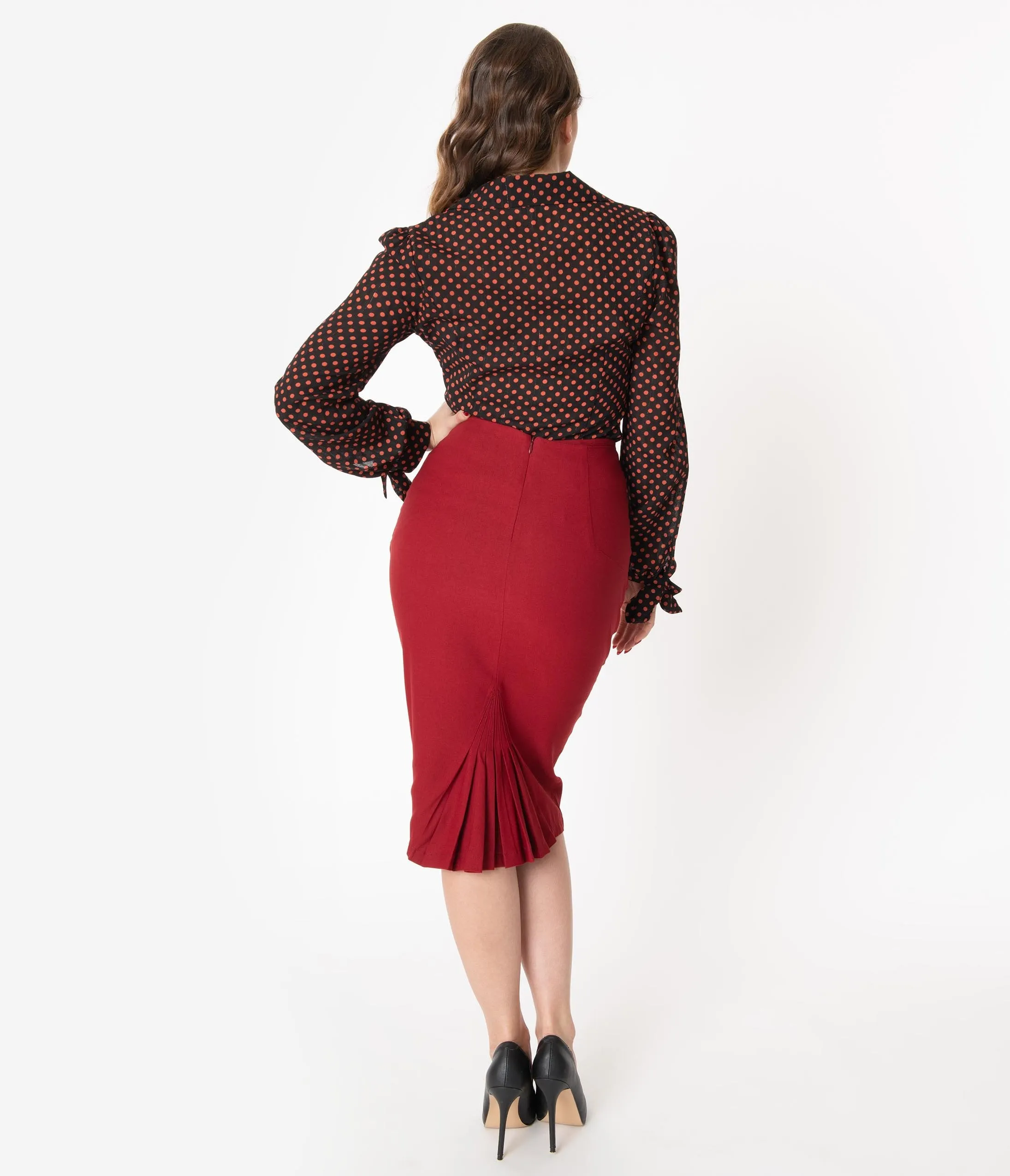 Unique Vintage Rust High Waist Tracy Wiggle Skirt