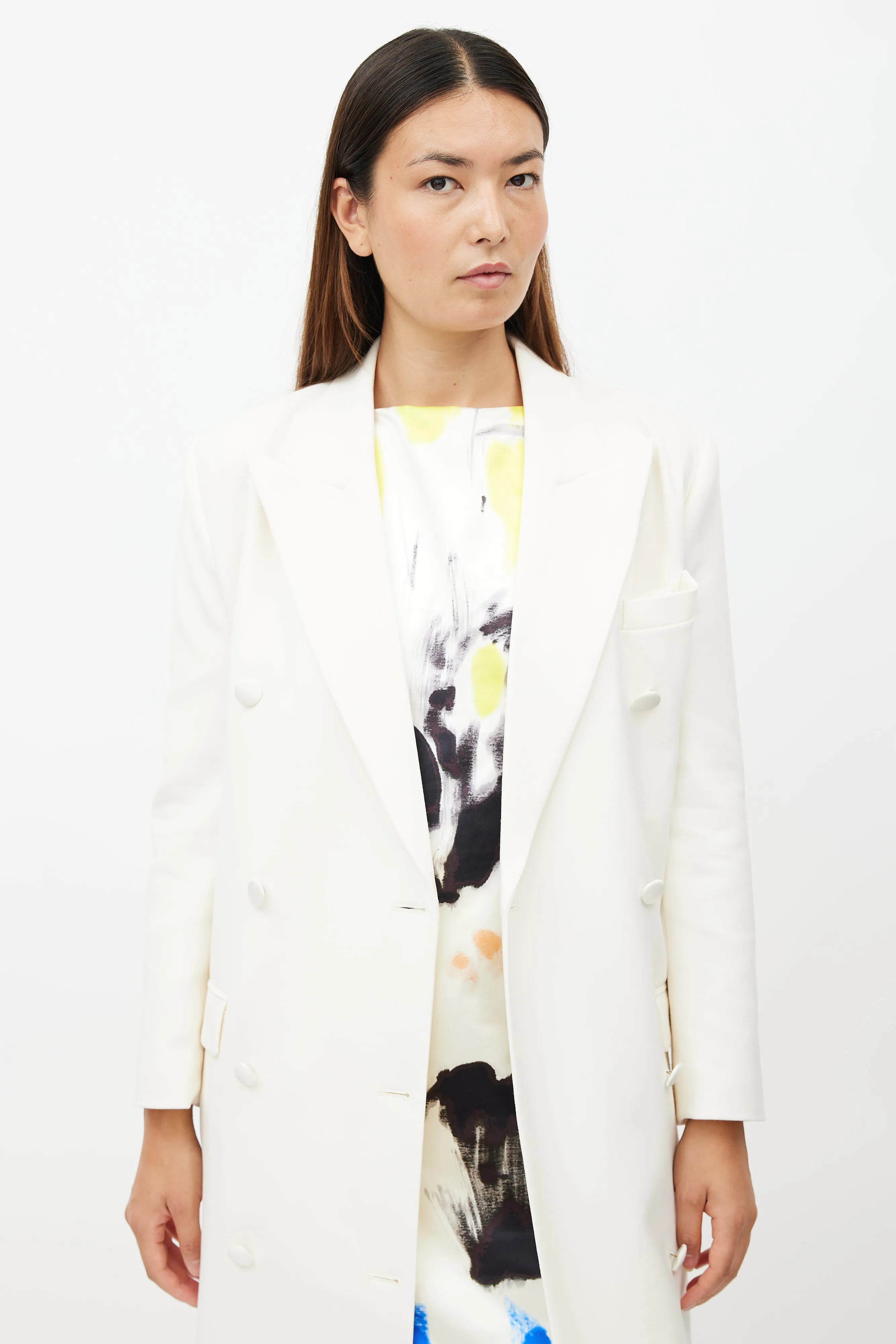 White Double Breasted Wool Coat