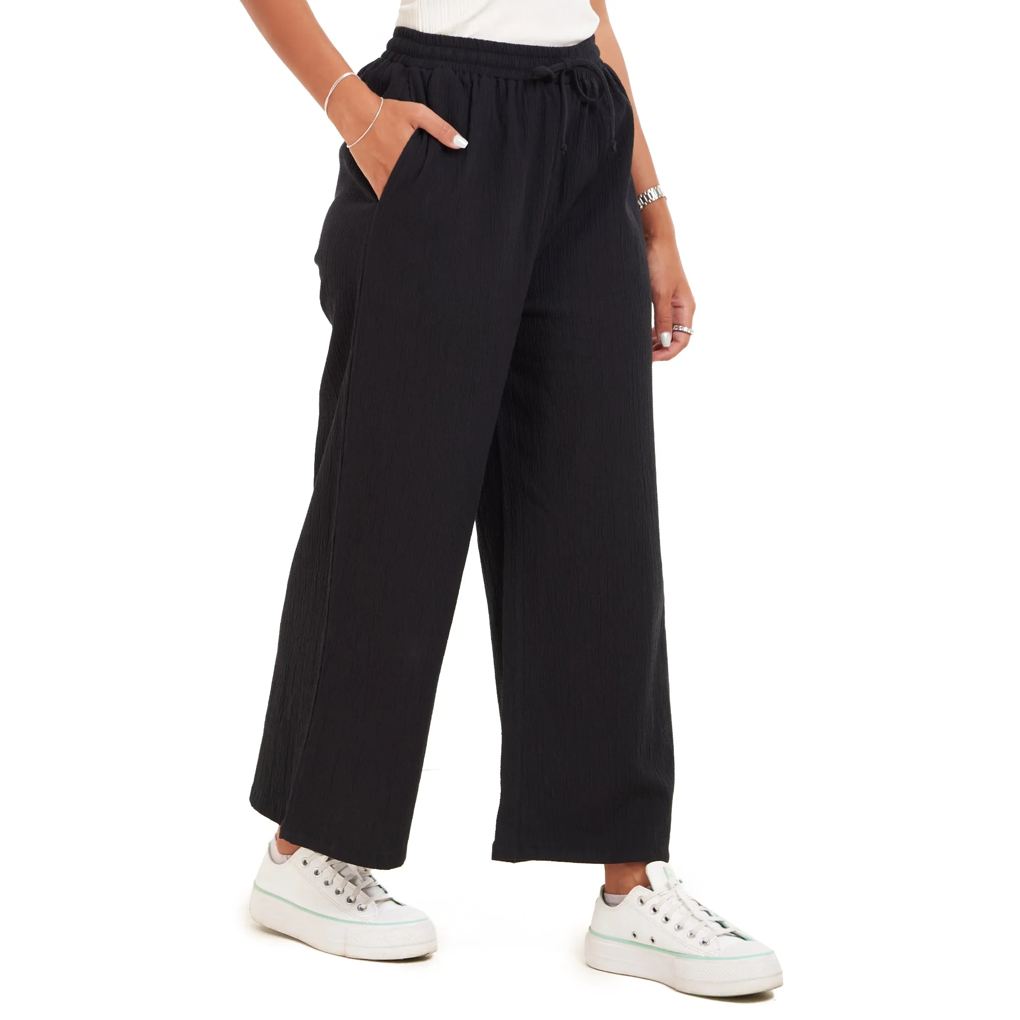 Women summer wide leg pants Black